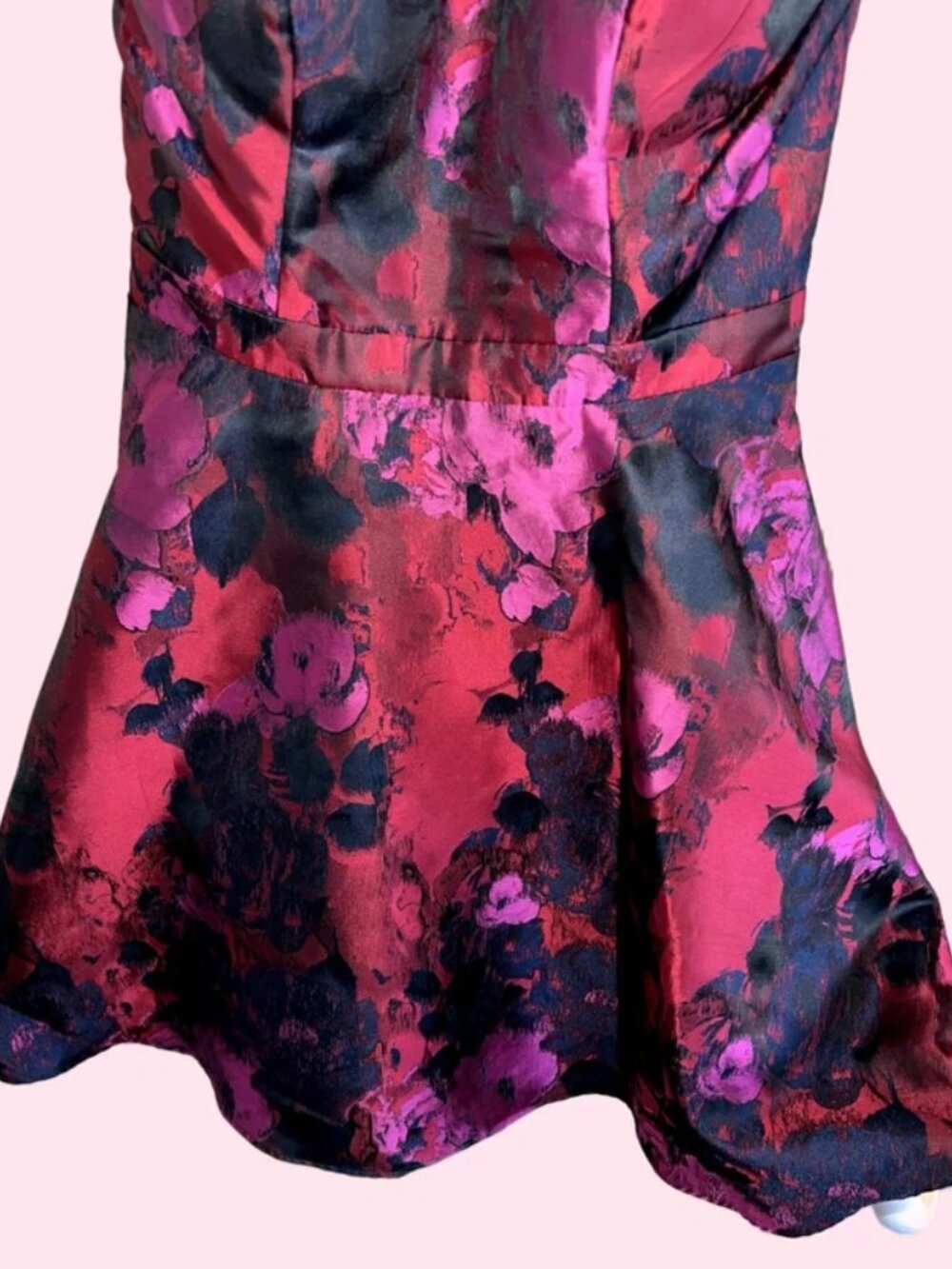Xscape Size 6 Burgundy Pink Black Floral Jacquard Fit & Flare Cocktail Dress - Picture 3 of 6